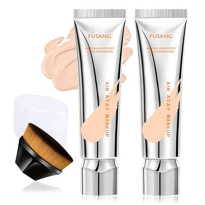 Liquid Foundation Makeup,Oil Control Concealer Long Lasting Silky Full Coverage Foundation Cream with brush,Waterproof Lightweight Face Makeup Foundation for Women