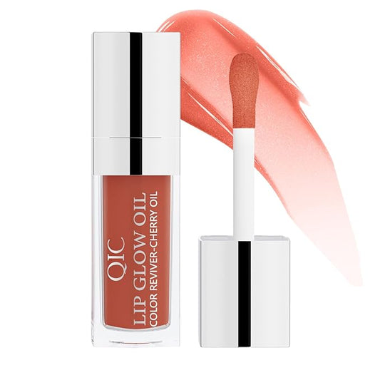 Hydrating Lip Glow Oil - Tinted Plumping Lip Gloss Long-Lasting Moisturizing Cherry Oil Lip Stain Transparent Nourishing Lip Care (Coral Red)