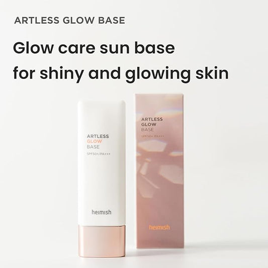 HEIMISH Artless Glow Base, Multipurpose Makeup Base, Primer, Highlighter, Tone Up Sunscreen for face, Lightweight, Non-greasy, Hydrating, Natural Finish with SPF 50+ PA++++, 1.35fl.oz/40ml