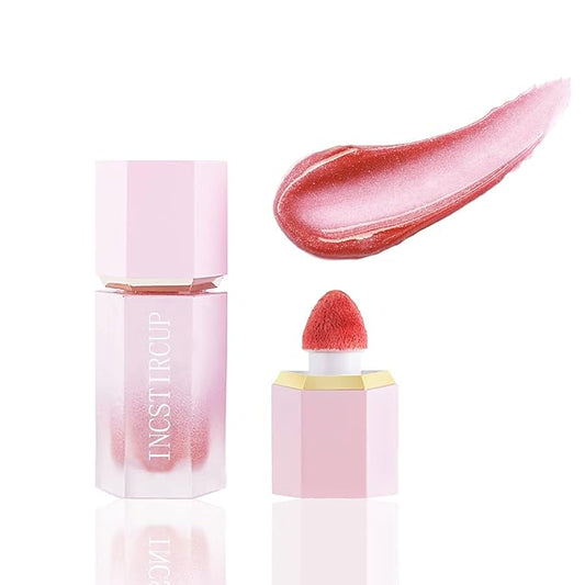 Soft Cream Liquid Blush, Creamy Liquid Blush Makeup with Cushion Applicator for Cheeks, Lip, Eyes, Buildable Pigment, Weightless, Long-lasting, Dewy Finish, Smudge Proof, Natural-Looking (04#)