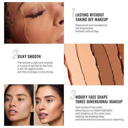 evpct 4 Colors Contour Stick Makeup Set, Cream Concealer Stick Contouring Palette Makeup Kit for Beginners, Nose Bronzer Sticks, Liquid Face Highlighter Make up contorno maquillaje, 01+03