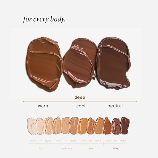 Tinge Body Makeup & Brush Bundle, 48-Hour Medium Coverage Tint with Hyaluronic Acid, Semi-Matte, Water & Transfer Resistant, Vegan, Kabuki Brush for Streak-Free Blending, Deep Warm, 3.38 Fl Oz