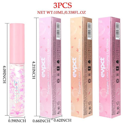 evpct 3Pcs Clear Color Changing PH Tinted Lip Gloss Sets for Women, Pink Mood Lip Oil Gloss Balm Tint Stain Glaze Pack Hydrating 0.34 fl.oz *3