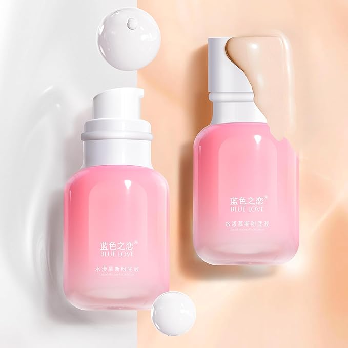 BLUE LOVE Liquid Foundation Mousse Texture, Full Coverage Foundation For Mature Skin, Face Makeup Tone Up Cream Skin Foundation Concealer For Combination & Oily Skin(White)