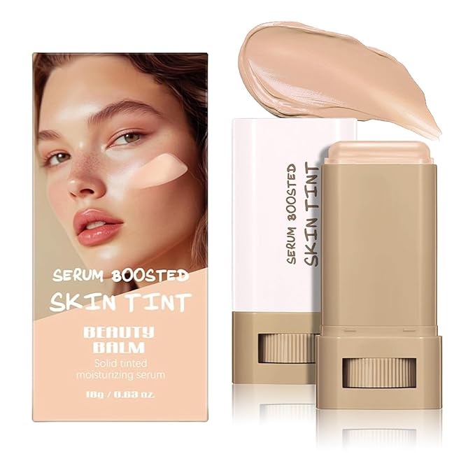 Foundation Stick Beauty Balm Serum, Boosted Skin Tint Contour Stick Moisturizing, Contourable Medium to Full Coverage for Women, Multi-Function (04)