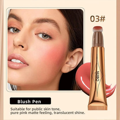 Blush Beauty Wand Highlighter 2 Pack, Matte Liquid Face Blush & Highlighter with Cushion Applicator, Natural Silky Smooth Creamy Stick Attached Easy to Blend, Long Lasting & Natural Finish Makeup Stick (03# Cherry Blush & 04# Highlight)
