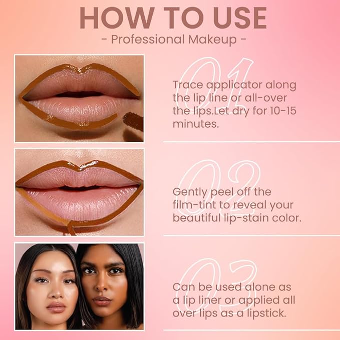 Matte Liquid Lip Stain Peel Off Lip liner Tattoo, Orange Brown Matte Peel Off Lip Stain, Long Lasting Waterproof Lipstick Lip Gloss Stain, Transfer-proof for All Skin Types 0.12 fl oz 01#