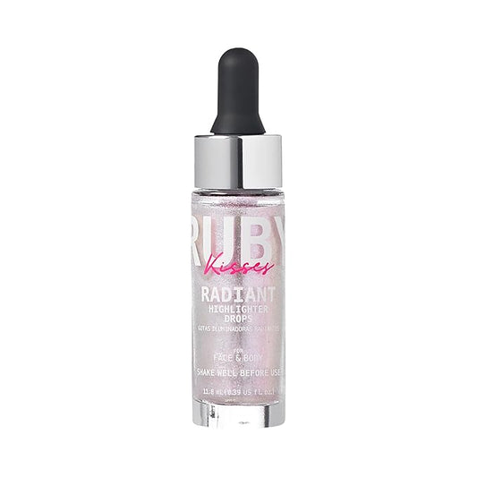 Ruby Kisses Radiant Drops, Shimmer Liquid Highlighter Makeup, Smooth Illuminator for Face Body, Natural Glow Dewiness Glitter for Skin (UNICORN)