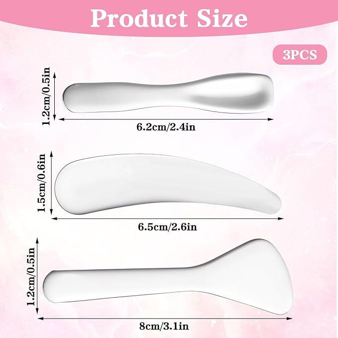 3Pcs Mini Metal Cosmetic Spatulas, Stainless Steel Skincare Spatulas Small Makeup Spatula Makeup Cream Spoon Beauty Tools for Mixing and Sampling Masks Skin Care Creams Eye Cream Essences