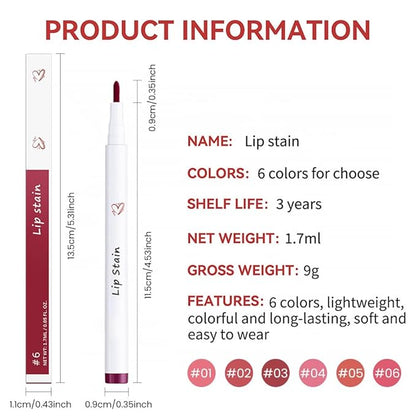 Rose Pink Matte Lip Tint Stain Marker Pen,2in1 Liquid Lipstick & Lip Liner Pencil,Long Lasting Waterproof,Ultra-Pigmented & Waterproof, 24 Hour Lip gloss for Women, Vegan & Cruelty-Free, 06