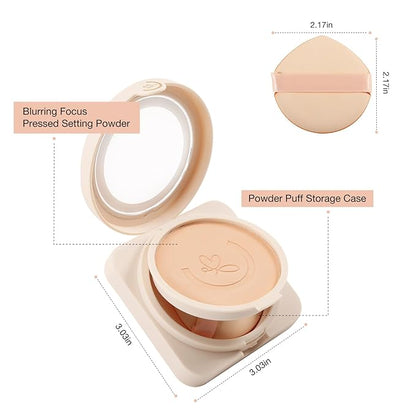 Matte Pressed Powder, Wet & Dry Concealer Foundation, Oil Control Flawless Setting Powder, Portable Face Makeup Compact with Puff Applicator