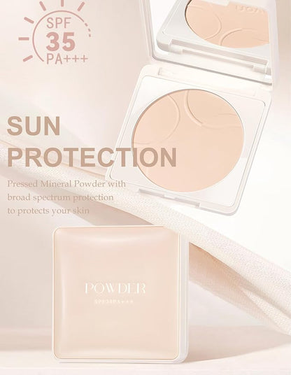 Pressed Mineral Powder Foundation Palette 4-in-1 SPF 35 Concealer Setting Makeup Matte Finish Lightweight Buildable Coverage Oil Control Sun Protection for Women Daily Use