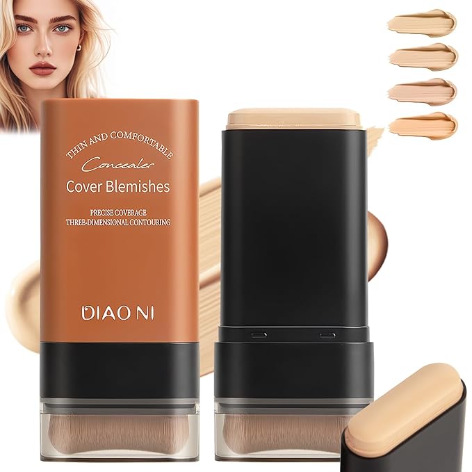 Flawless Eraser Foundation Stick,Korean Hydrating Lightweight Foundation Stick with Brush,Multi-Use Foundation Stick Makeup, Waterproof Thin and Cover Blemishes for All Skin Types (ivory white, 01)