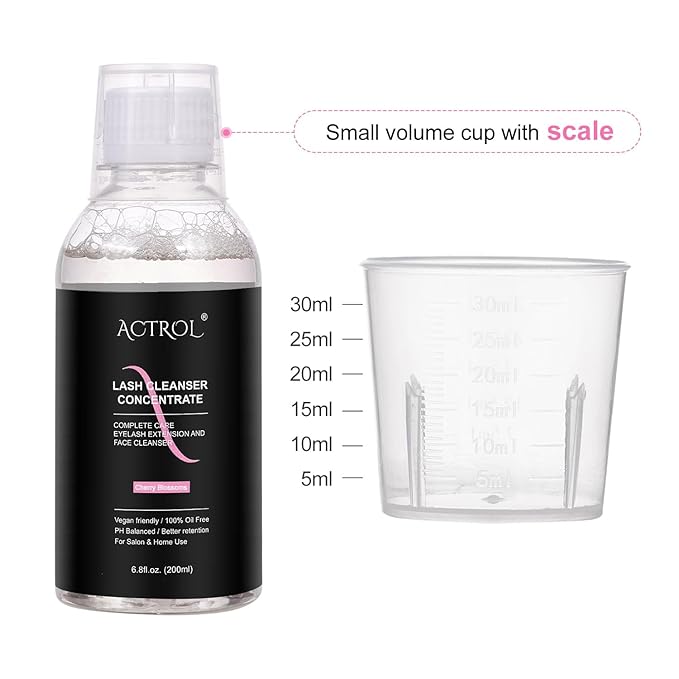 Eyelash Cleanser Concentrate 200ml Cherry Blossoms Professional Lash Shampoo Foaming Cleanser DIY Paraben & Sulfate Free Non-lrritating Wash for Extensions Lashes with Salon Home Care-Makes 20 Bottles