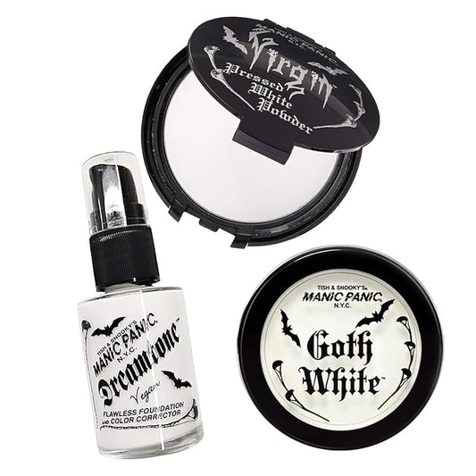 MANIC PANIC Goth White Cream to Powder Foundation and White Pressed Powder Bundle
