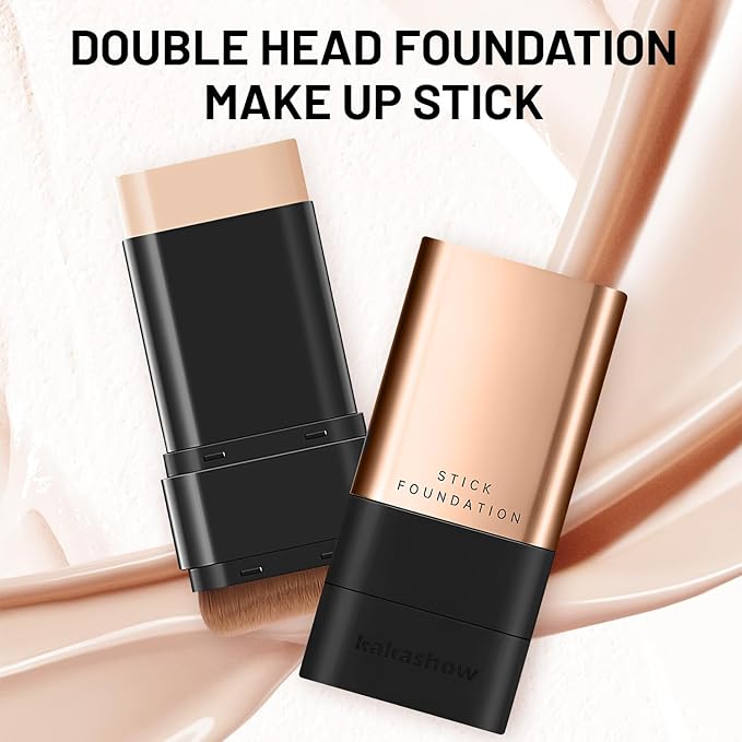 2 in 1- Luxury Anti-Wrinkle Foudation Stick,Double Head Foundation Make Up Stick,Korea Flawless Eraser Foundation Stick,Korean Hydrating Lightweight Foundation Stick with Brush(2Pcs,Natural)