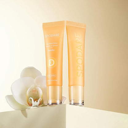 Lip Glowy Balm Vanilla: Lightweight Hydrating Lip Gloss, Instant Moisture Repair, Tahitian Vanilla Scent, Infused with Shea Butter, Monoi Flower & Sunflower Oil