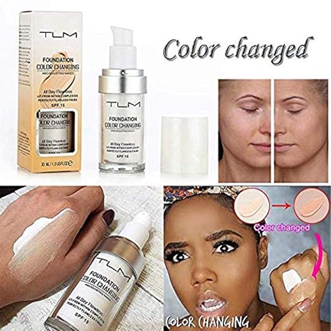 TLM Flawless Color Changing Foundation,Moisturizing Warm Skin Full Coverage Face Foundation Makeup,Base Nude Face Liquid Cover Concealer,Natural Sunscreen Non-greasy
