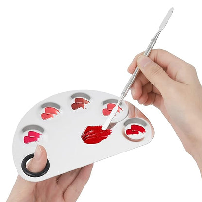 Professional Stainless Steel Makeup Palette,2 Pieces Cosmetic Palette with Spatula Tool, Nail-art Mixing Palette for Cosmetic Pigment Blending