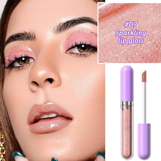 Glitter Liquid Lip Gloss,Beige Shimmer Lipstick, Waterproof Shimmer Lip Stain Lip Glaze, High Shine Long Lasting Shiny Lip Color Makeup 07#