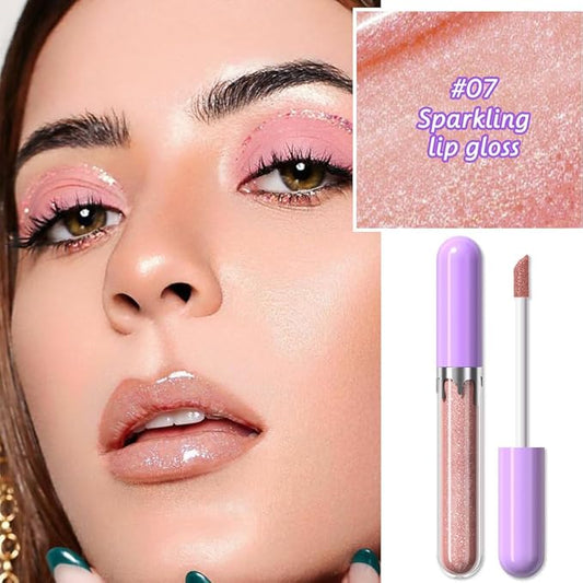 Glitter Liquid Lip Gloss,Beige Shimmer Lipstick, Waterproof Shimmer Lip Stain Lip Glaze, High Shine Long Lasting Shiny Lip Color Makeup 07#