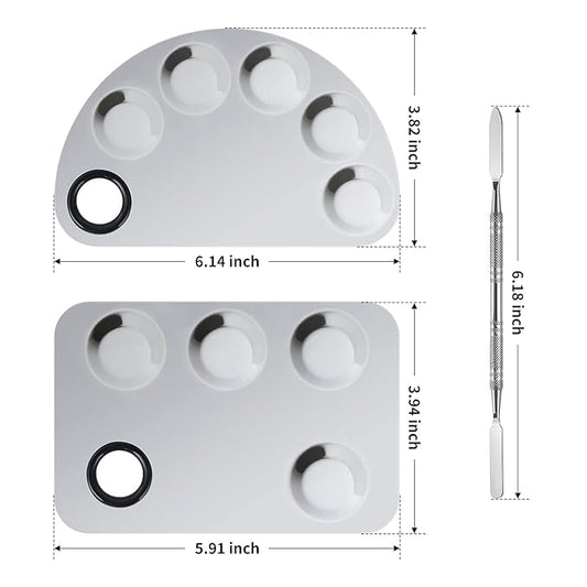 Professional Stainless Steel Makeup Palette,2 Pieces Cosmetic Palette with Spatula Tool, Nail-art Mixing Palette for Cosmetic Pigment Blending