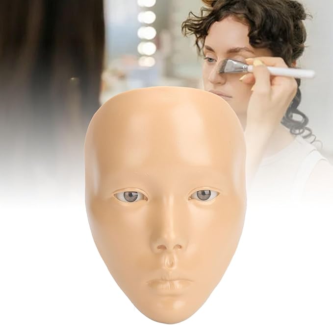 JTLB Makeup Practice Face with Plastic Stand 5D Silicone Full Face Makeup Practice BoardReusable Mannequin Tool for Beginner (White Skin)
