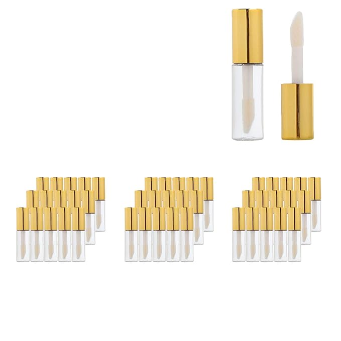Case of 45 packs, Empty Plastic Clear Lip Gloss Tubes Lip Balm Bottle Container Gold Transparent 1.2ML Makeup Tool for Women (45 pcs, Gold)