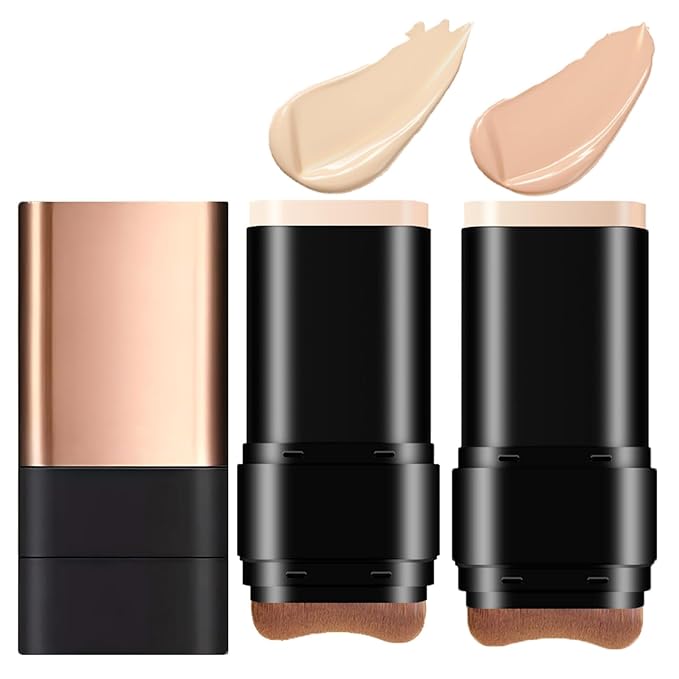 Double Head Tinted Moisturizer Foundation Stick | 2 in 1 Anti-Wrinkle Foudation Stick | Built-in Brush,Light and Buildable | Nature+White