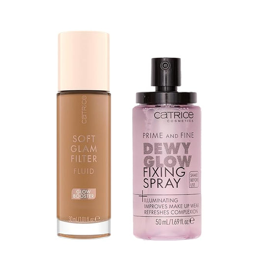 Catrice | Prime & Fine Illuminating Dewy Glow Spray & Soft Glam Filter Fluid 065 Bundle | Full Coverage Makeup | Vegan & Cruelty Free