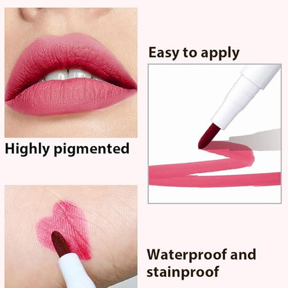 Rose Pink Matte Lip Tint Stain Marker Pen,2in1 Liquid Lipstick & Lip Liner Pencil,Long Lasting Waterproof,Ultra-Pigmented & Waterproof, 24 Hour Lip gloss for Women, Vegan & Cruelty-Free, 06