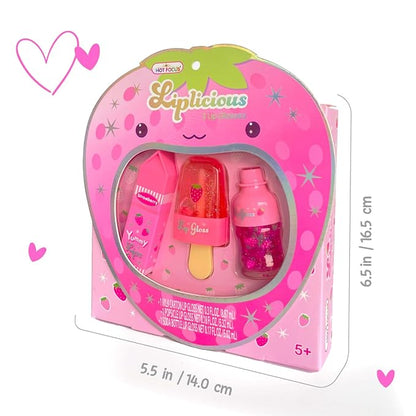 Hot Focus | Strawberry Flavored Lip Gloss Set – Assorted Fruity Lip Gloss Flavors, Non-Toxic Makeup for Kids & Teens