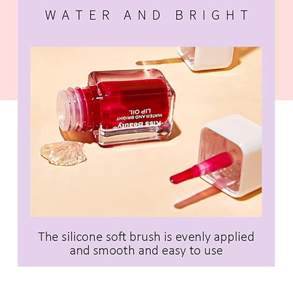 Fruit Pearlescent Plumping Lip Oil, Pearl & Shimmer Mini Lip Gloss Kit, Lip Care Hydrating Lip Gloss Tinted Lip Balm, Long Lasting & Nourishing Lip Glow Oil, Non-sticky Fresh Texture (Strawberry)