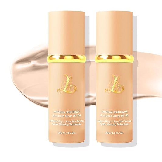 Foundation 4 in 1 - Medium Spectrum With SPF 50+, 2 Pcs Full Coverage Concealer, Hydrating Color Changing Foundation Light Spectrum, Waterproof and Sweatproof Suitable for All Skin Types