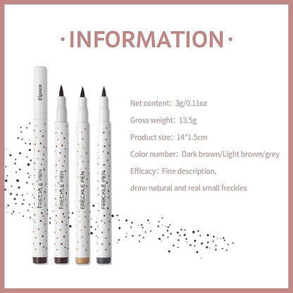 Freckle Pen 3 Colors Waterproof Long Lasting Quick Dry Small Spot Natural Like Face Freckle Makeup Pen, Dark Brown, Light Brown and Grey, Upgrade Design