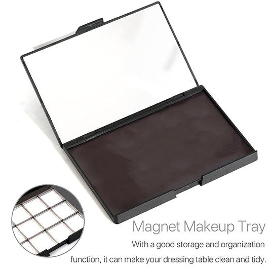 VANANA DIY Magnetic Palette with Mirror, for Eyeshadow Lipstick Powder Highlighter Storage, with 12 Pieces of Round Metal Pans (Black - With Mirror, 15x10cm - With 15pcs Square Pans)
