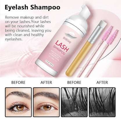 Lash Shampoo Kit for Eyelash Extension, Eyelash Shampoo 2 fl.oz / 60ml, Eyelash Extension Cleanser, Lash Eyelid Foam Cleaning Kit for Salon Use and Home Use (Peach)
