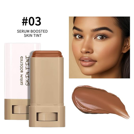 Foundation Stick Beauty Balm Serum Boosted Skin Tint, Solid Tinted Moisturizer Serum Contour Stick Foundation Skin Tint for Women, Natural Finish Makeup (3#)