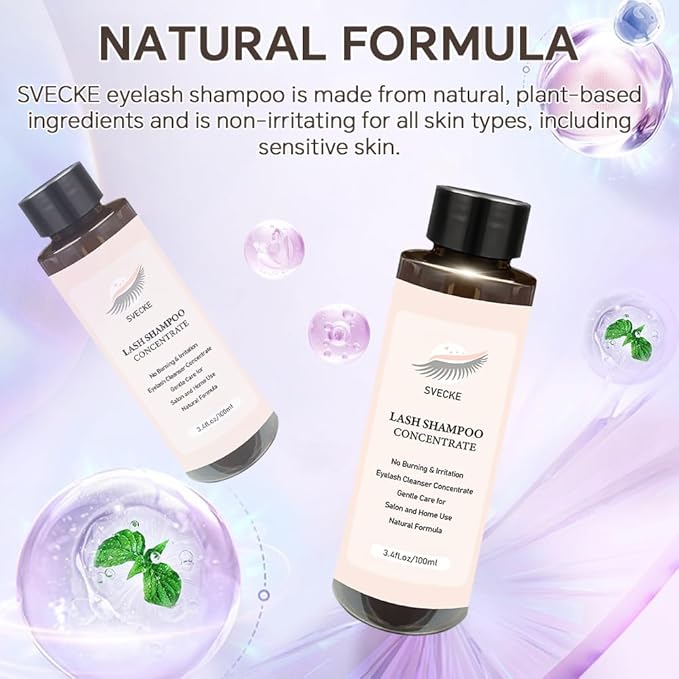 Lash Shampoo Concentrate 100ml for Lash Extension, Lash Shampoo Kit for Eyelash Cleansing, Oil-Free Eyelash Extension Cleanser Concentrate, Lash Cleaning Kit with Brush Bottle