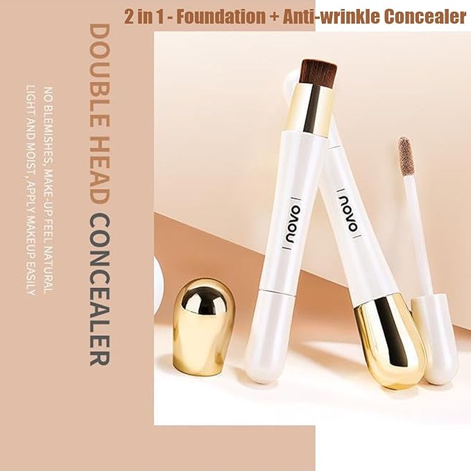 2 in 1 Foundation Anti-Wrinkle Concealer Stick with Built-in Brush, Waterproof, Full Coverage, Matte Finish, 3Pcs - 01-Skin Tone Brighten, 02-Natural White, 03-Natural Color