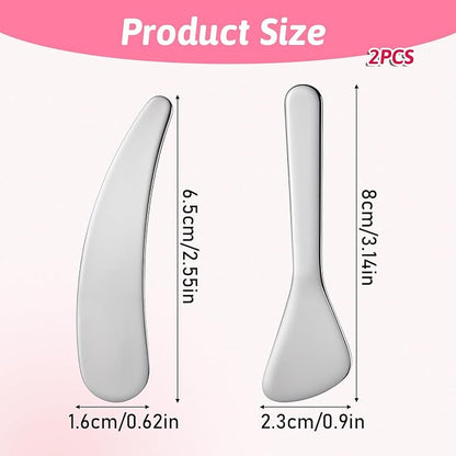 2Pcs Cosmetic Spatula, Mini Metal Cosmetic Spatulas, Makeup Spatulas Skincare Spatula Cream Spatula Beauty Accessories Mixing Sampling Lotions Moisturizers Accessories (Style A)