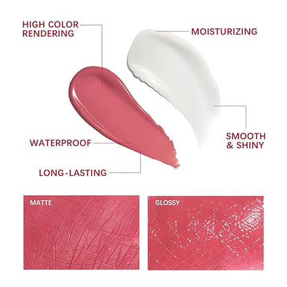 Long Lasting Moisturizing Lip Gloss Set,High Pigmented Lip Stain Hydrating Liquid Lipstick Lip Balm,Waterproof Smooth Shiny Matte Glossy Finish Lip Makeup Kits(#11-Dusty Rose, Pack of 2)