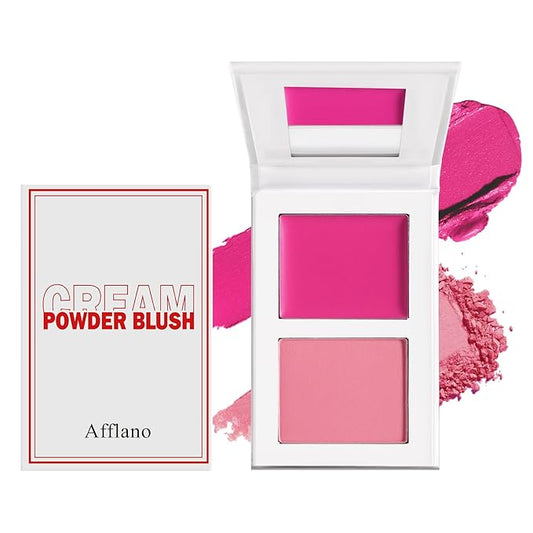 Pink Blush For Cheeks, Two Tone Pigmented Buildable Cream Powder Blusher Makeup, High Pigmented Long Lasting Face Matte Fresh Finish for All Skin Color #5