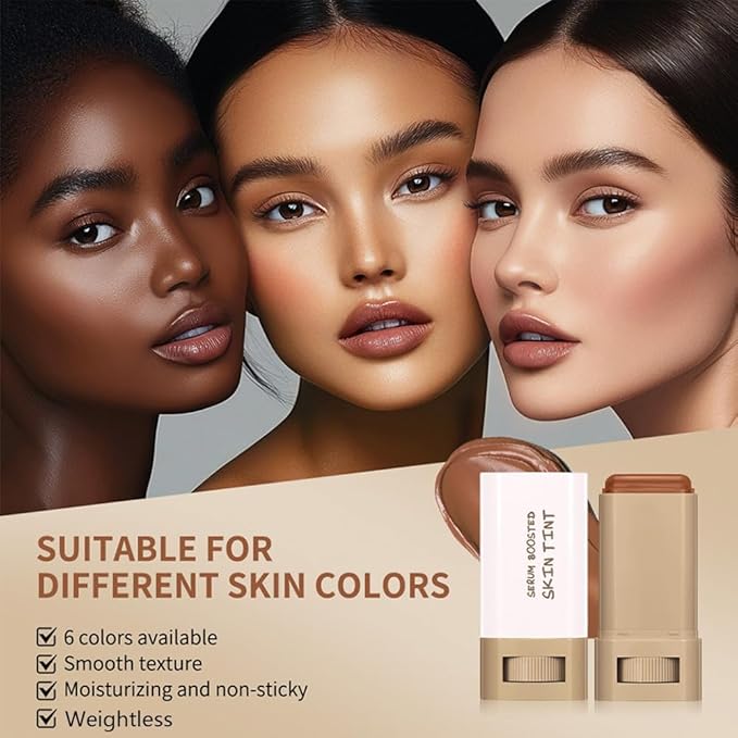 2PCS 3-in-1combining Foundation Stick Beauty Balm Serum Boosted Skin Tint,Solid Tinted Moisturizing Serum Contour Foundation Face for Women,Natural Finish Makeup,Buildable Medium-to-Full Coverage(#06)