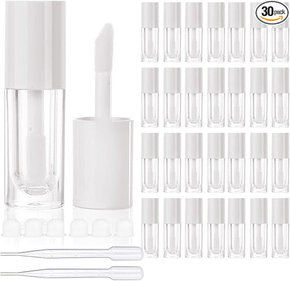 COSIDEA 30pcs White Empty 6ml 0.2oz Lip Gloss Tubes with Big Doe Foot Wand，Round Lipgloss Containers，Concealer Tube Cosmetic Packing Container Bulk Wholesale