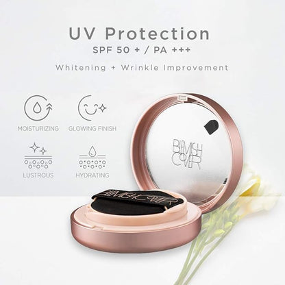 Hanskin Blemish Cover Conceal Cushion, Full Coverage Semi Matte Cushion Foundation Case SPF 50 +, Lightweight Flawless Corrects Redness [No. 21 Cream/Semi Matte / 0.38 oz x 2 Refills]