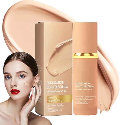 Fifuroes Foundation Light Spectrum Sunscreen Serum High-Coverage Concealer & Moisturizing Foundation with SPF50, Suitable for All Skin Types (1PC, 1 Fl Oz (Pack of 1))