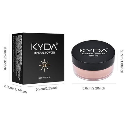 KYDA Mineral Powder Foundation, SPF 35, Natural Glow Finish Loose Powder Makeup, Skin-improving Mineral Loose Foundation, Lightweight Buildable Coverage, 0.28 oz, Fairly Medium