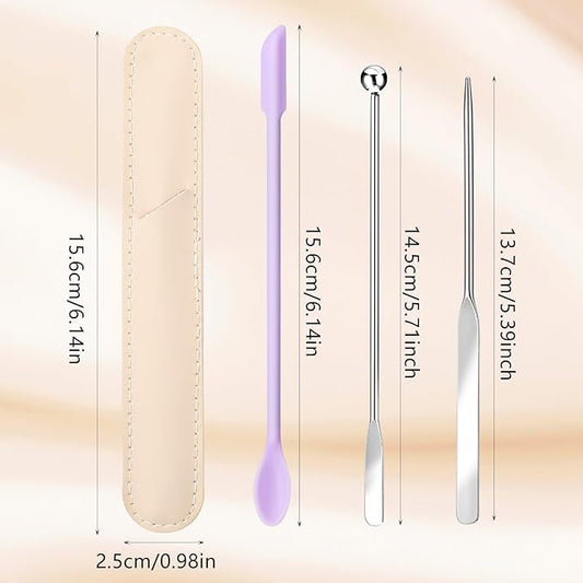 Makeup Spatula, Stainless Steel Depotting Spatula with Silicone Cosmetic Tools Make Up Accessories for Cosmetics Mixing Blending Foundation Small Area of Face