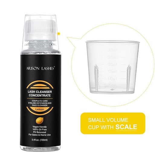 ARISON LASHES Eyelash Cleanser Concentrate 100ml Lash Extensions Shampoo Natural Foaming Cleanser DIY Non-lrritating 20 Bottles 60ml lash Shampoo（Lemon）